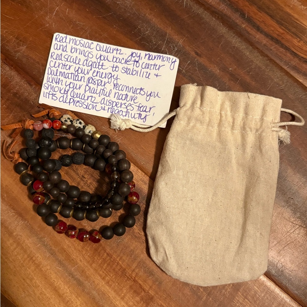 Boho Crystal Beaded Bracelet Red Mosaic Quartz Lava Stone Healing Jewelry (0744)